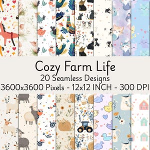 20 accoglienti motivi senza soluzione di continuità con la vita in fattoria: sfondi rustici di fattoria, graziosi animali da fattoria, carte digitali per artigianato e scrapbooking