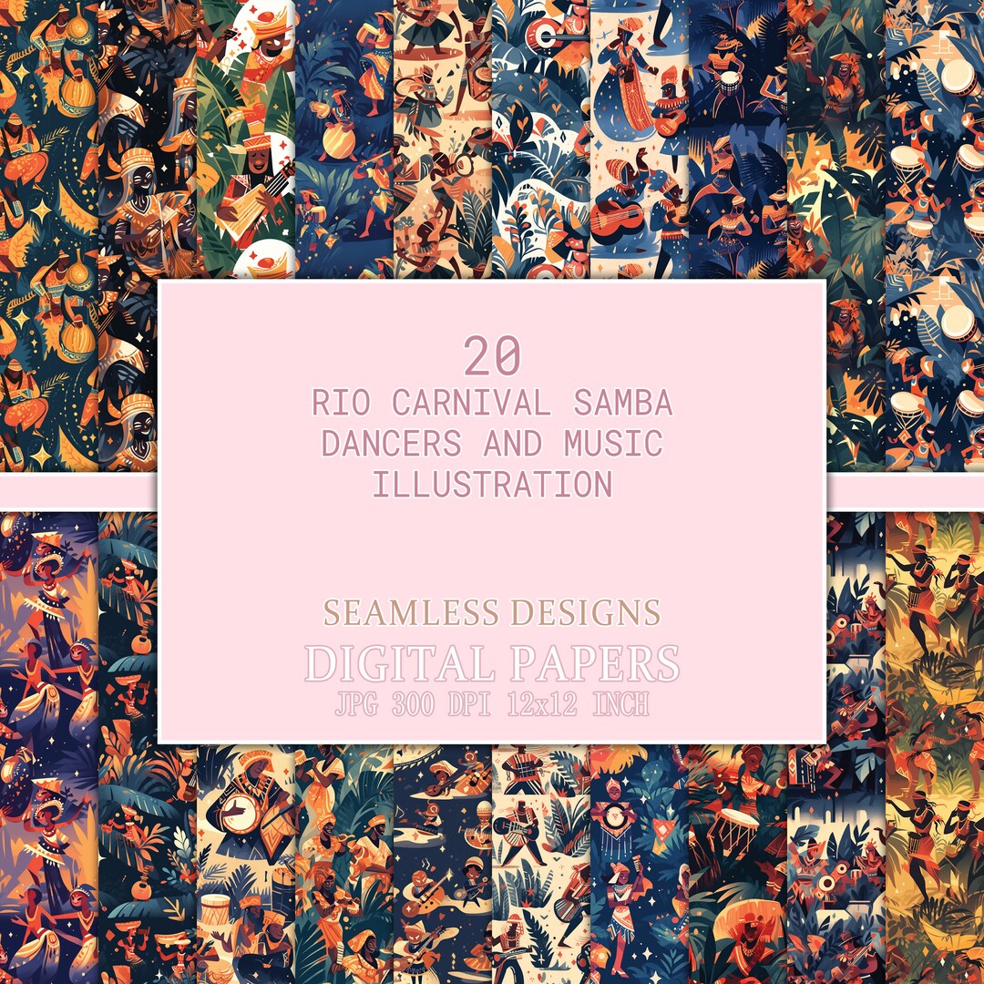 Rio Carnival Samba Dancers and Music Illustration Seamless - Etsy