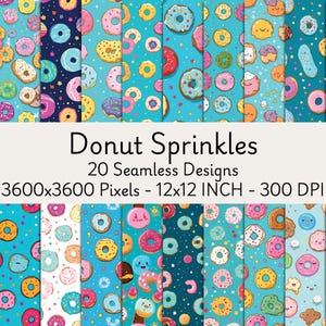 Donut Seamless Digital Papers | Cute Donut Patterns for Scrapbooking | Commercial Use | Printable Dessert Backgrounds