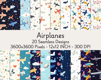Seamless Airplane Digital Patterns | High-Resolution Airplane Backgrounds for Crafts, Sublimation, and Scrapbooking