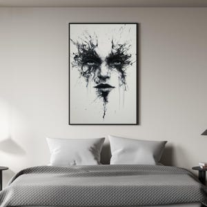 Abstract Ink Blot Face Digital Wall Art Printable, Black and White ...