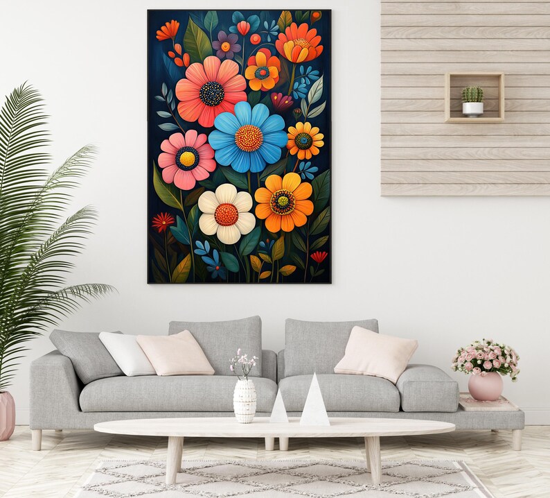 Modern Abstract Floral Digital Wall Art Printable, Vibrant 16x24 ...