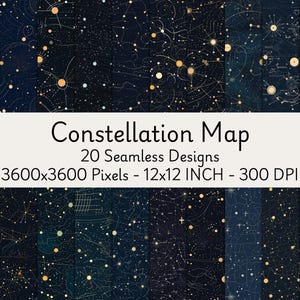 Sternbild Karte Nahtlose Digitale Papiere| Sternenkartenmuster | Druckbare himmlische Hintergründe für Scrapbooking | Kommerzielle Nutzung, bedruckbar