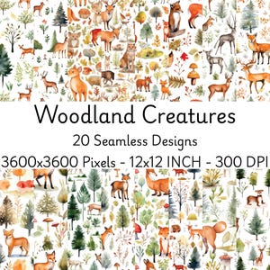 Woodland Creatures Seamless Paper: Watercolor Forest Animals (Digital Download)