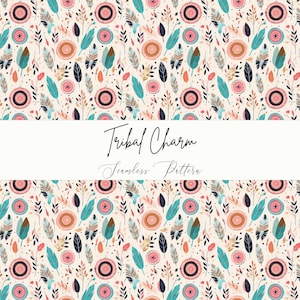 Naadloos patroon met tribale veren: boho Azteeks ontwerp (digitale png-download 12 x 12 in