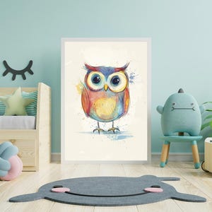 Watercolor Owl Print: Colorful Woodland Nursery Art (Digital Download)