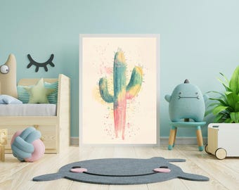 Watercolor Cactus Print: Boho Nursery Wall Art (Digital Download)