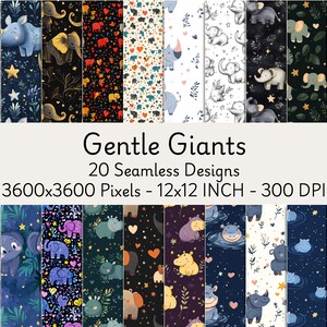 Gentle Giants Motifs numériques sans couture | 20 motifs animaliers haute résolution pour le scrapbooking, la sublimation et les projets de bricolage