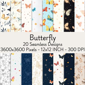 Whimsical Butterfly Seamless Digital Papers | 20 High-Resolution Butterfly Patterns for Scrapbooking, Sublimation, and Craft Projects