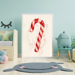 Watercolor Candy Cane Print: Red Christmas Holiday Wall Art (Digital Download)