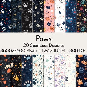 Paw Print Seamless Patterns: Pet-Themed Designs (Digital Download)