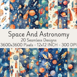 Space & Astronomy Seamless Digital Papers | Celestial Patterns | Printable Galaxy Backgrounds for Scrapbooking | Commercial Use, Printable