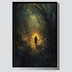 Golden Lantern Forest Print: Mystical Night Scene (Digital Download)