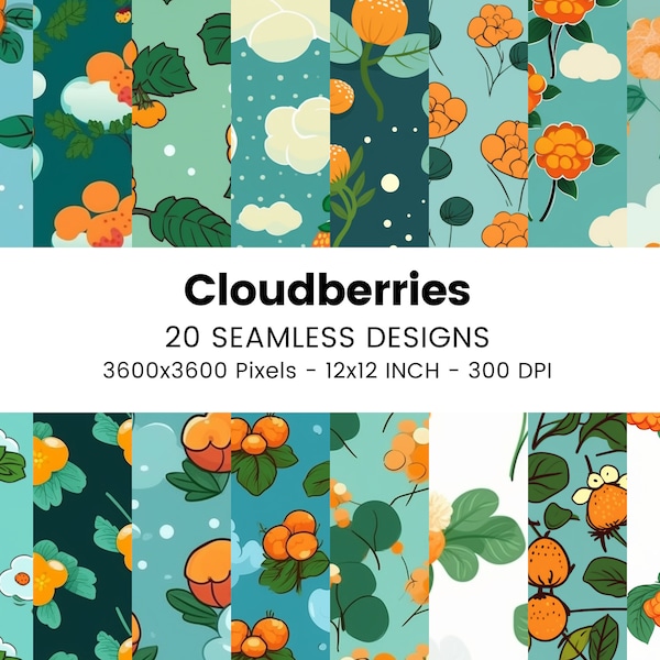 Cloudberry Digital Papers, Seamless Pattern, Commercial Use, Scrapbooking, Printable