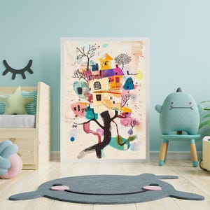 Treehouse Watercolor Print: Whimsical Kids Room Decor (Digital Download)