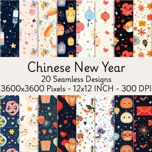 Chinese New Year Seamless Patterns: Festive Digital Backgrounds (Digital Download)
