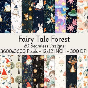 Fairy Tale Forest Seamless Patterns: Enchanted Woodland Digital Paper (Commercial Use)