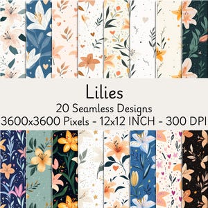 Lilies Digital Paper: Seamless Floral Patterns (20 High-Resolution PNG)