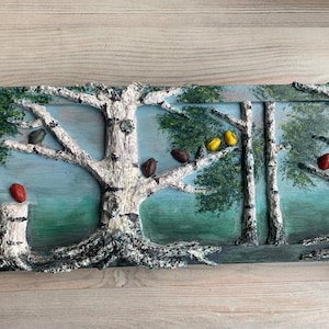 Images 3D, décoration murale, cadeau, arbres, oiseaux, nature, bouleaux