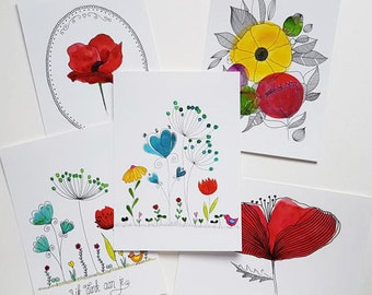 Postcards poppies and flowers
