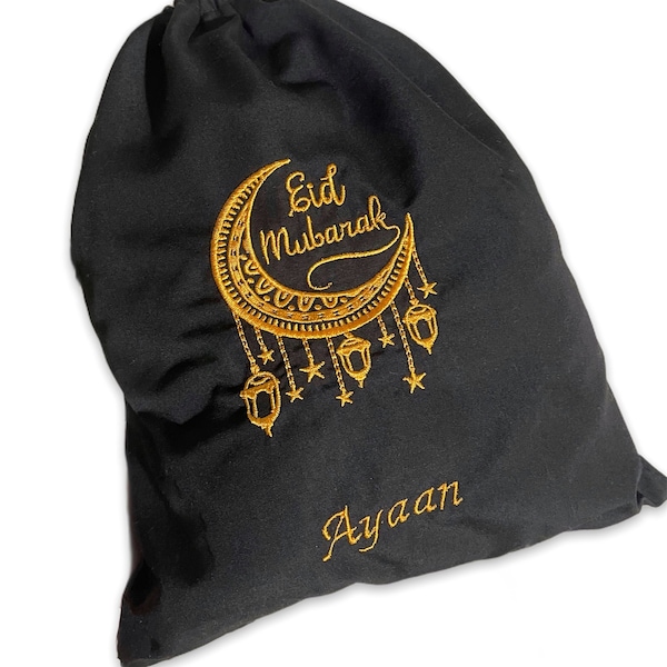 Personalized Eid Sacks for Gifts | Drawstring Eid Gift Bag | Eid Mubarak Bag | Eid Packaging | Embroidered Gift Bag