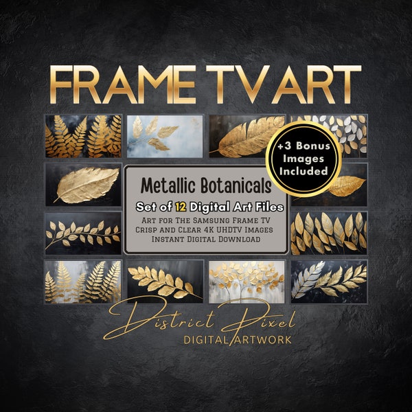 Samsung Frame TV Art Bundle - Set of 12, Metallic Gold and Silver Botanical, The Frame TV Artwork, Frame Tv Abstract, Modern Frame TV