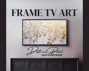 Samsung Frame TV Art Metallic Gold & Silver Botanical Leaves, Frametv Samsung Art, Samsung Artful Art, Frametv Art, Samsung TV Frames Art