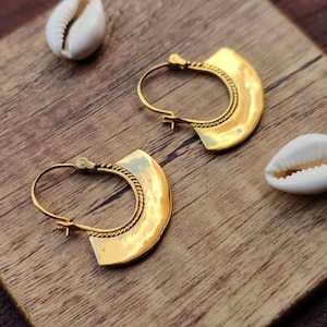 Pendientes de aro de latón hechos a mano, joyería étnica tribal
