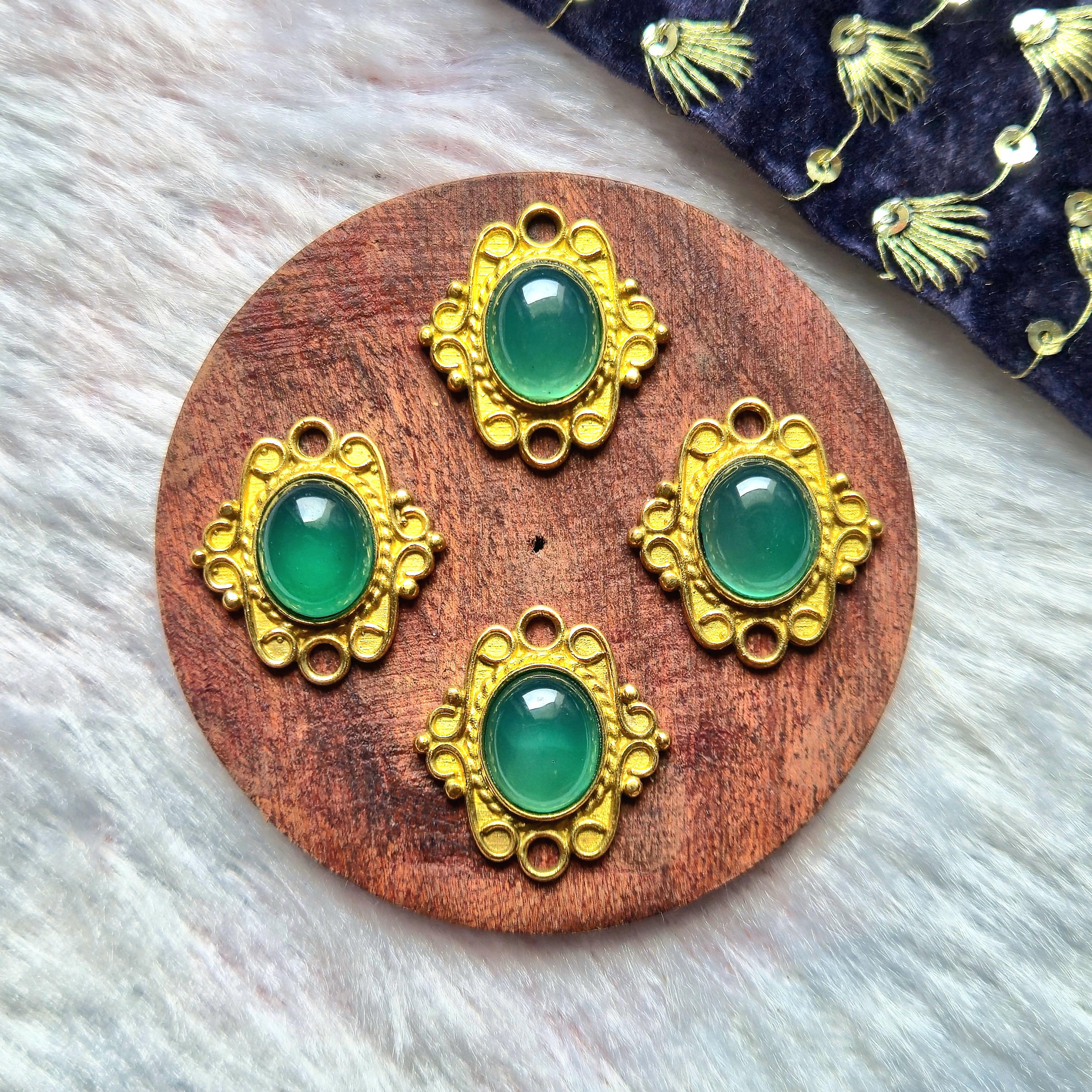 Green Onyx Stone Brass Connector, Brass Charm, Stone Charms, Brass