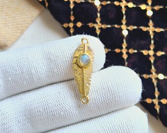 Leaf Labradorite Stone Brass Charm, Brass Charms,Brass Charms for macrame, Macrame macking, Brass Charm for Macrame and Jewelry Making CS101