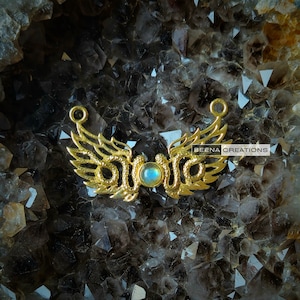 Beautiful Labradorite Snake Wing stone Brass Charm pendent, Tribal Charms , Brass Charms for macrame, Charms for Macrame and Jewelry Making