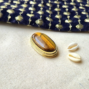 Beautiful Tiger eye Grooved stones, Brass Frame Grooved Stone, Groove, Macrame Making,Grooved stone for Jewelry and Macrame making. GV72.8