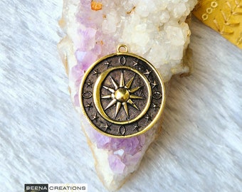 Moon and Sun Brass Charm pendent, Brass Charms, Tribal Charms, Brass Charms for macrame, Brass Charms for Macrame and Jewelry Making, TR27