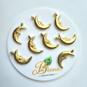 Crescent Moon Face Brass Charm Celestial Lunar Pendant Moon Goddess Jewelry Making Component Z259