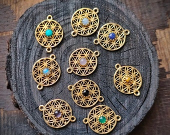 Flower of life Stone Brass Charm, Brass Charms, Stone charms, Brass Charms for macrame,Brass Charms for Macrame and Jewelry Making SP10