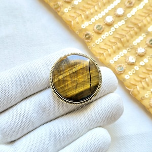Beautiful Tiger eye Grooved stones, Brass Frame Grooved Stone, Groove, Macrame Making,Grooved stone for Jewelry and Macrame making. GV67.5