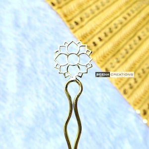 Flower Hair Stick - Unique Brass Hair Fork - Hair Accessories | Bridal Hair Piece | Circle Brass Hair Pin | Brass Metal Hair Fork | HS10