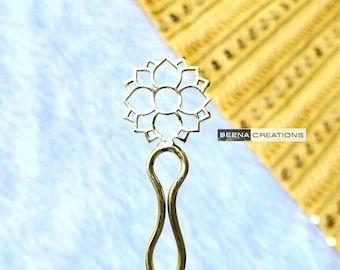 Flower Hair Stick - Unique Brass Hair Fork - Hair Accessories | Bridal Hair Piece | Circle Brass Hair Pin | Brass Metal Hair Fork | HS10