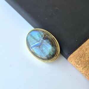 Oval Brass Framed Grooved Stone Cabochon – 39x27 mm Jewelry Component SN126.9