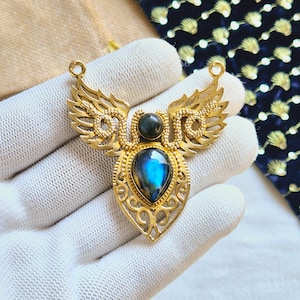 Beautiful Labradorite Snake Wing stone Brass Charm pendent, Tribal Charms , Brass Charms for macrame, Charms for Macrame and Jewelry Making