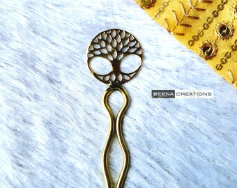 Tree Hair Stick - Unique Brass Hair Fork - Hair Accessories | Bridal Hair Piece | Circle Brass Hair Pin | Brass Metal Hair Fork | HS8