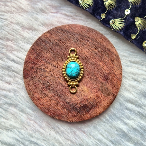 Turquoise Stone Brass connector, Brass Charm, Stone charms, Brass Charms for macrame, Brass Charms for Macrame and Jewelry Making CS43