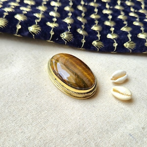 Beautiful Tiger eye Grooved stones, Brass Frame Grooved Stone, Groove, Macrame Making,Grooved stone for Jewelry and Macrame making. GV72.7