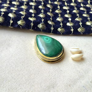 Beautiful Malachite Grooved stones, Brass Frame Grooved Stone, Natural Stone, Grooved stone for Jewelry and Macrame making. GV74.4