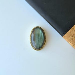 Oval Brass Framed Grooved Stone Cabochon – 31x24mm Jewelry Component SN126.4