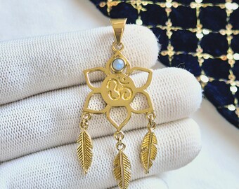 Tribal Om Moonstone Brass Charm pendent, Brass Charms, Brass Charms, Brass Charms for macrame, Brass Charms for Macrame and Jewelry Making