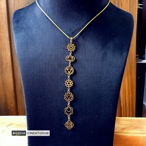 7 Chakra Necklace, Chakras pendent, Boho pendent, Brass charms, Set of 7 chakra, Ethnic Jewelry, Energetic necklace, 7 chakra