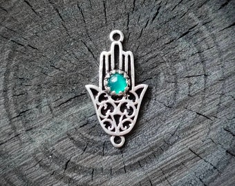 Hamsa Charme en laiton et pierre remplie d'argent, breloques en pierre, breloques en laiton pour macramé, breloques en laiton pour macramé et fabrication de bijoux SSP8