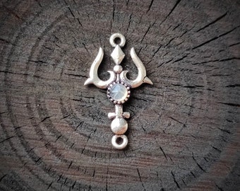 Trishul Stone Silverfilled Brass Charm, Silverfilled, Stone charms,Brass Charms for macrame,Brass Charms for Macrame and Jewelry Making SSP3