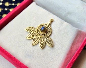 44mm Leaf Drop Brass Charm with Labradorite for Micro Macrame Jewelry Making, Brass Charms for Macrame and Jewelry Making, SC81